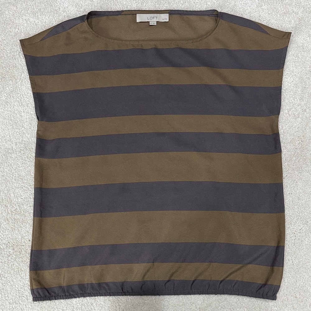 LOFT Neutral Earth-tone Minimalist Striped Sleeveless Top